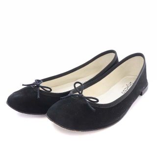 レペット(repetto)のレペット フラットバレエシューズ リボン スエード 24.0cm 黒 ブラック(バレエシューズ)