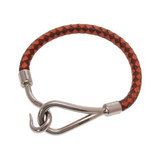 エルメス(Hermes)の美品 エルメス ジャンボ 編み込み レザー ブラウン オレンジ シルバー 茶 ブレスレット 0059【中古】HERMES(ブレスレット/バングル)