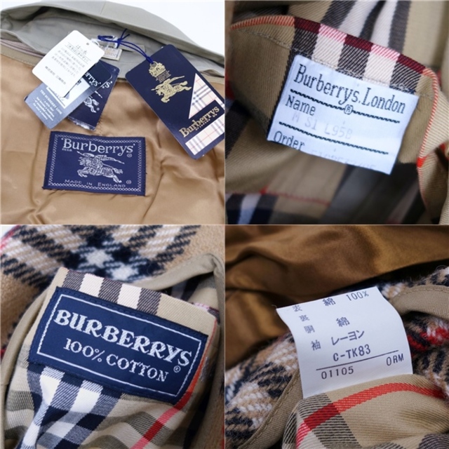 未使用/デッドストック Vintage バーバリー Burberrys コート 英国製 ライナー付き トレンチコート コットン100% アウター メンズ M カーキ