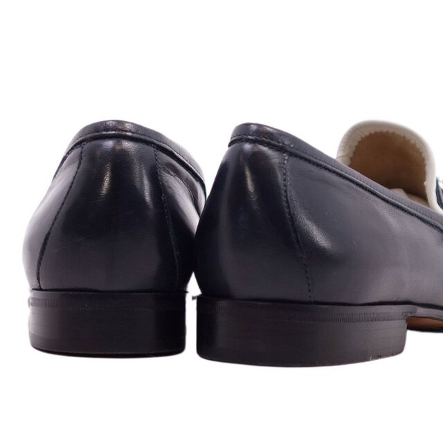 美品 Vintage グッチ GUCCI ローファー モカシン ホースビット レザー ヒール シューズ 靴 レディース 36 1/2(23.5cm相当) ネイビー/ホワイト