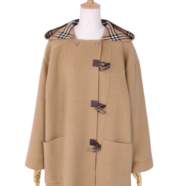 極美品 Vintage バーバリー Burberrys コート フード付き ロングコート トグルボタン ウール カシミヤ 裏チェック アウター レディース 9(M相当) ベージュ