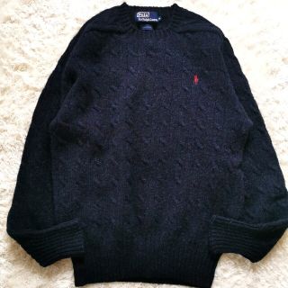 ポロラルフローレン(POLO RALPH LAUREN)のポロラルフローレン　ウール　ケーブルニット　ネイビー　ワンポイント刺繍　M(ニット/セーター)