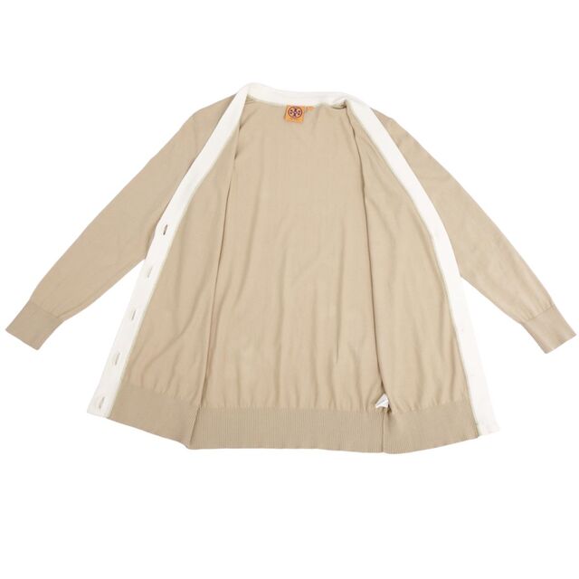 トリーバーチ TORY BURCH カーディガン ロングスリーブ コットン 無地 トップス レディース XS ベージュ/ホワイト