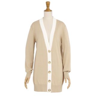 トリーバーチ TORY BURCH カーディガン ロングスリーブ コットン 無地 トップス レディース XS ベージュ/ホワイト