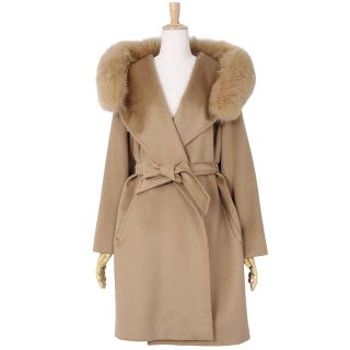 マックスマーラ(Max Mara)の極美品 マックスマーラ Max Mara STUDIO コート ラップコート フード フォックスファー レディース アウター IJ38 USA4 FB36(S相当) キャメルブラウン(その他)