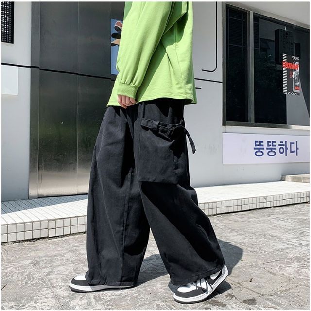 カーゴパンツ ワイド ボトムス ユニセックス メンズ 袴パンツ 黒 L 韓国