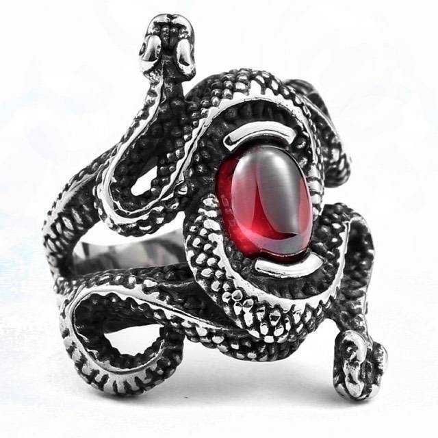 【SALE】リング メンズ ダブル スネーク レッド 赤目 蛇 指輪 20号 レディースのアクセサリー(リング(指輪))の商品写真