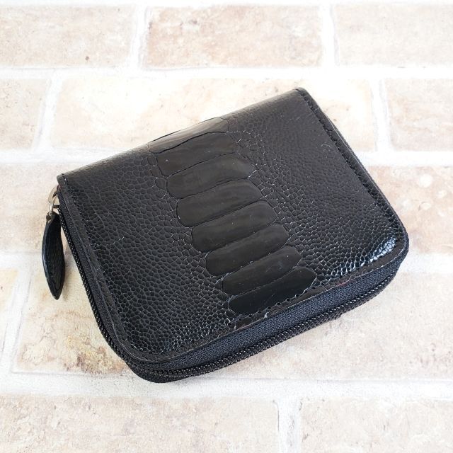 オーストレッグレザー ☆ 二折財布 ブラック オーストリッチ オーストレッグレザー ☆ 二折財布 ブラック オーストリッチ