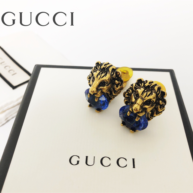 美品 GUCCI グッチ ライオン イヤリング クリスタル ゴールド ずっと気