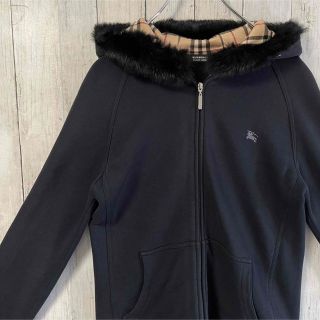 バーバリーブラックレーベル(BURBERRY BLACK LABEL)のBurberry バーバリー パーカー ジップ ノバチェック ラビットファー(パーカー)