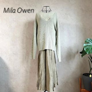 ミラオーウェン(Mila Owen)の【美品】ミラオーウェン　深Vニットワッシャースカートレイヤードワンピース(ロングワンピース/マキシワンピース)