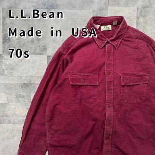 エルエルビーン(L.L.Bean)のエルエルビーン　70s USA製　シャモアシャツ　長袖シャツ　赤　古着　ポケット(シャツ)