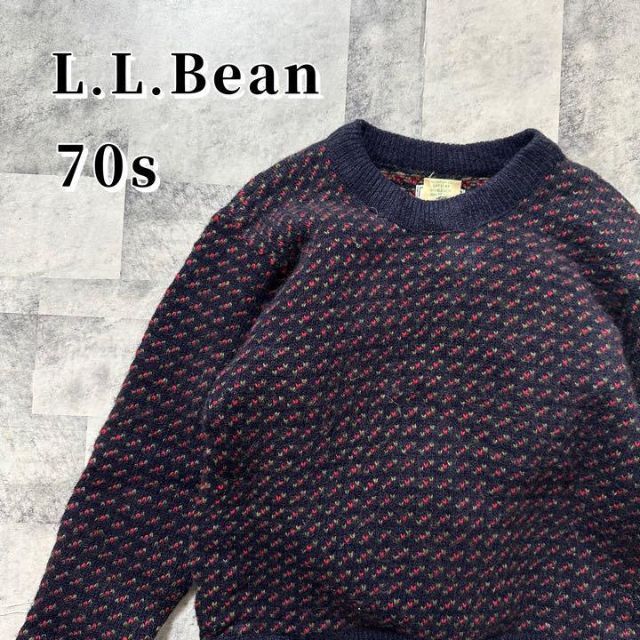 L.L.Bean(エルエルビーン)の美品　エルエルビーン 80s ニット　バーズアイ　マルチカラー　Sサイズ　古着 レディースのトップス(ニット/セーター)の商品写真