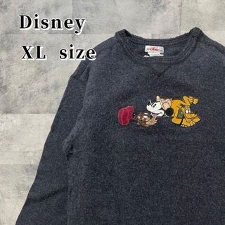 Disney - ディズニー　ニット　グレー　刺繍プリント　ミッキー　XL ビックサイズ