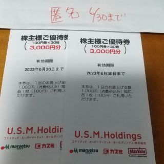 6000円　ユナイテッドスーパー　マーケット　マルエツ　匿名　カスミ　株主優待券(ショッピング)