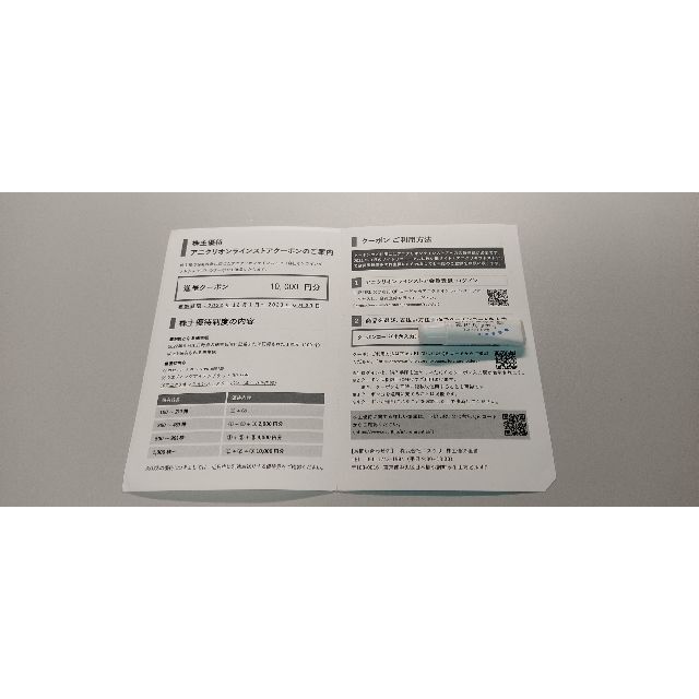 エスクリ　株主優待　アニクリギフトストアクーポン　10000円分