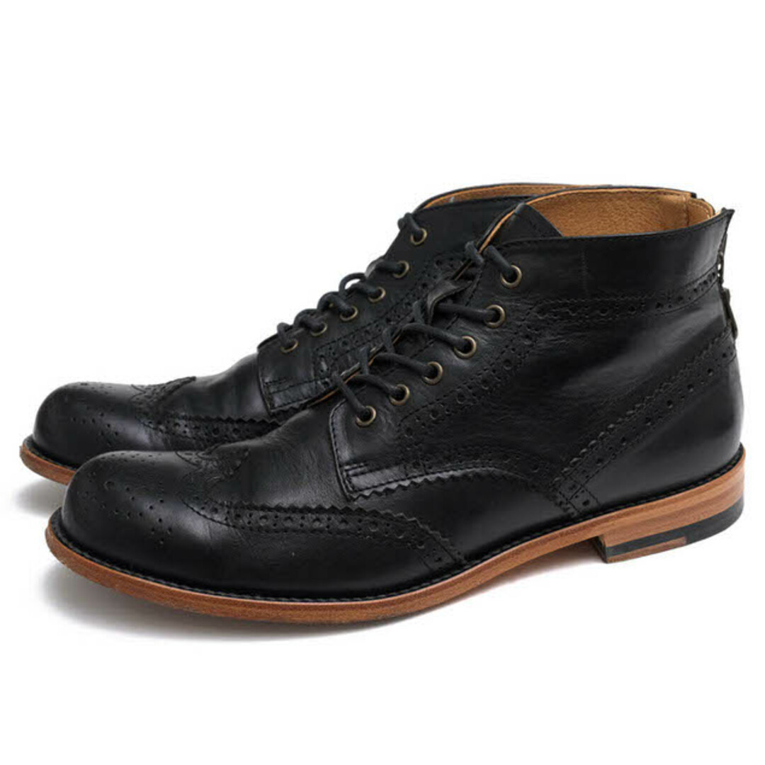 パドローネ／PADRONE レースアップブーツ シューズ 靴 メンズ 男性 男性用レザー 革 本革 ブラック 黒  WING TIP BOOTS with BACK ZIP / ALEX アレックス ウイングチップ バックジップ