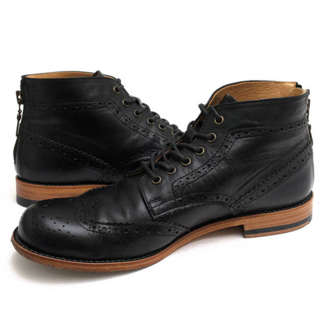 パドローネ／PADRONE レースアップブーツ シューズ 靴 メンズ 男性 男性用レザー 革 本革 ブラック 黒 WING TIP BOOTS  with BACK ZIP / ALEX アレックス ウイングチップ バックジップ