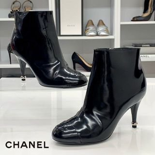 最終価格】CHANEL 2017A/W期グリッター×パテントショートブーツ黒-