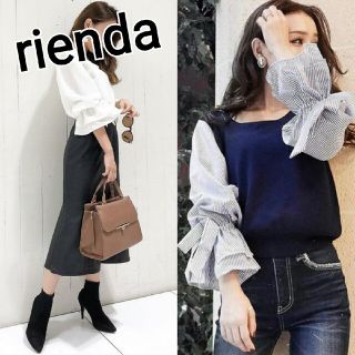 リエンダ(rienda)の【追跡有り】rienda ギャザーシャツSLVニットコンビTOP(シャツ/ブラウス(長袖/七分))