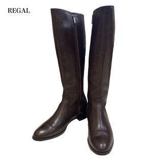 リーガル(REGAL)のリーガル ローヒール ロングブーツ ブラウン 茶 サイドファスナー 23cm(ブーツ)