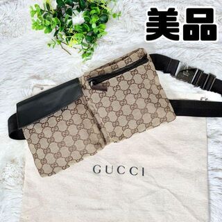 Gucci - 【美品】GUCCI ボディバッグ ウエストポーチ GGキャンバス シルバー金具