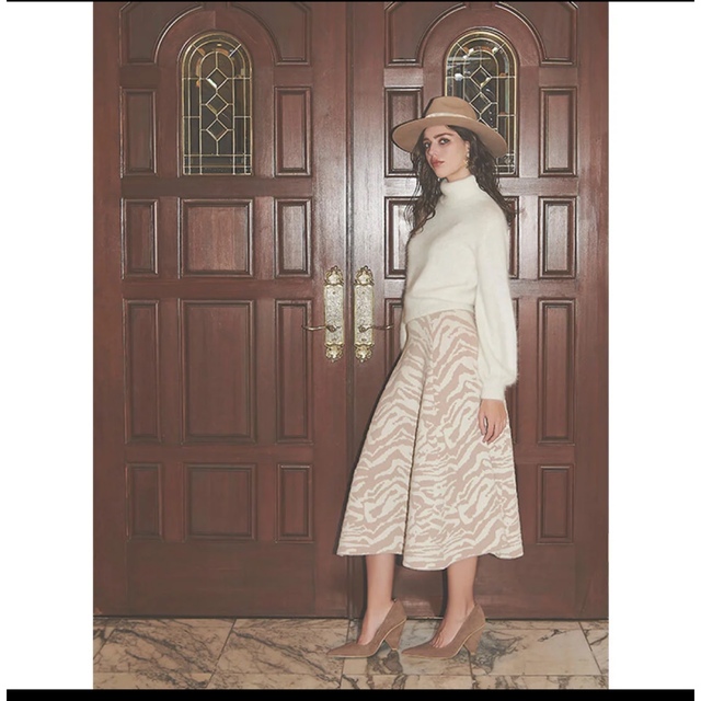 eimy istoire(エイミーイストワール)のゼブラジャガードニットフレアスカート  レディースのスカート(ひざ丈スカート)の商品写真