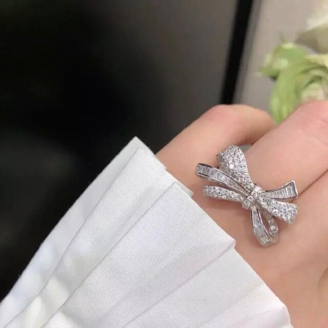 最高品質!! リボン✨シルバー✨925 リング 指輪 SONAダイヤモンド