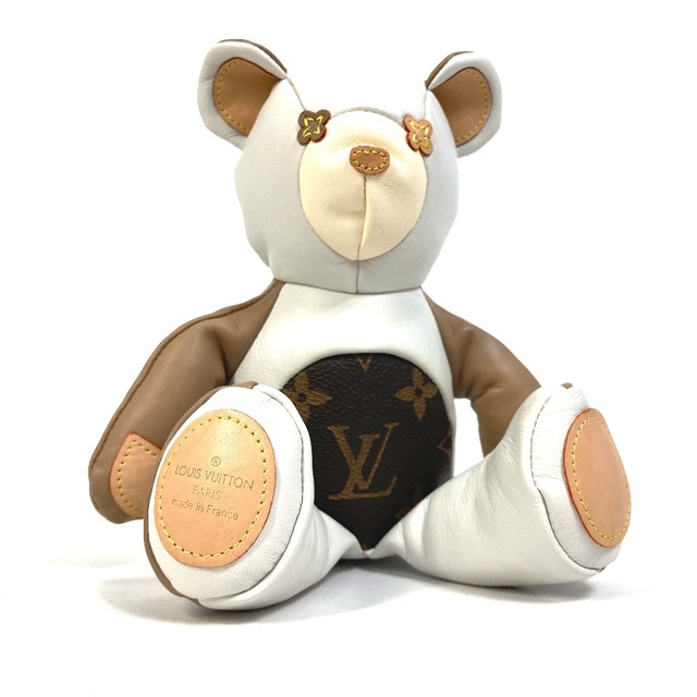 ルイヴィトン LOUIS VUITTON ドゥドゥ ルイ テディベア GI0142 モノグラム 熊 人形 ベア ぬいぐるみ レザー ホワイト 美品