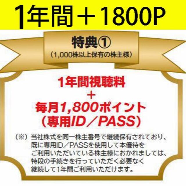USEN-NEXT 株主優待 U-NEXT1年間視聴料+毎月1,800ポイント
