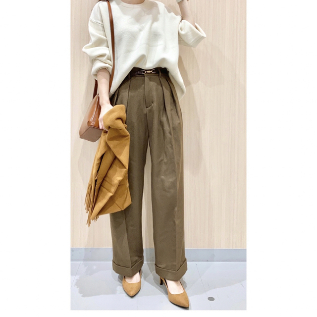 GU インタックワイドパンツ 茶 ブラウン Sサイズ 丈標準 (標準丈)