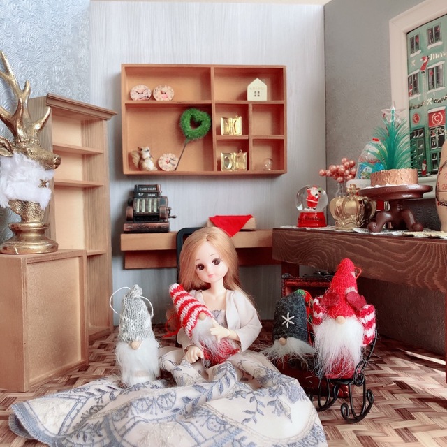 リカちゃんハウス　クリスマスショップスタイル　ミニチュアドールハウス　1/6 ハンドメイドのおもちゃ(ミニチュア)の商品写真