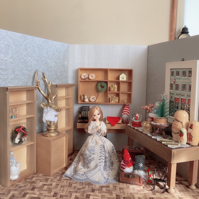 リカちゃんハウス　クリスマスショップスタイル　ミニチュアドールハウス　1/6 ハンドメイドのおもちゃ(ミニチュア)の商品写真
