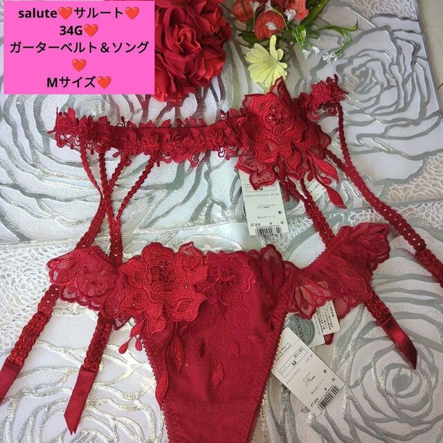 saluteサルート34Gガーターベルト＆ソングTバックショーツ❤M❤RE❤①