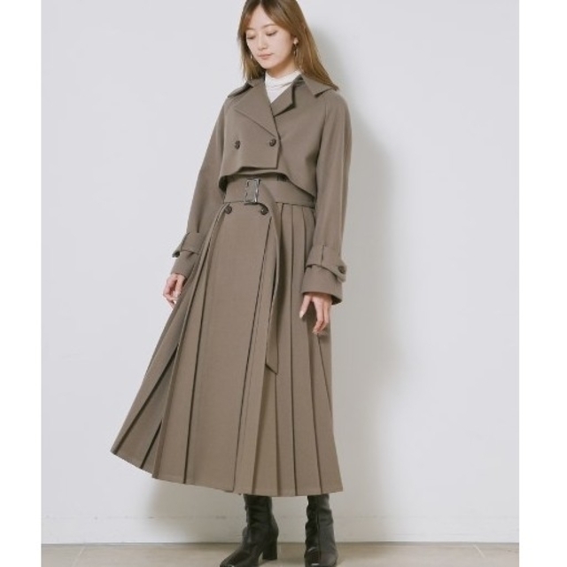 SNIDEL(スナイデル)の在庫僅少 THE COAT LAB【限定】プリーツウールコート モカ 0(0) レディースのジャケット/アウター(チェスターコート)の商品写真