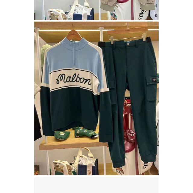 Malbon Golf ゴルフウェアメンズしま模様セーター カジュアル