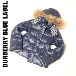 バーバリーブルーレーベル(BURBERRY BLUE LABEL)のバーバリーブルーレーベル　ダウンジャケット　ブラック　38　ファー　チェック(ダウンジャケット)