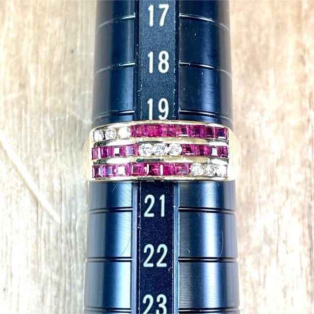 大きめサイズ！k18 ルビー ダイヤ リング 4.75g M1089 レディースのアクセサリー(リング(指輪))の商品写真