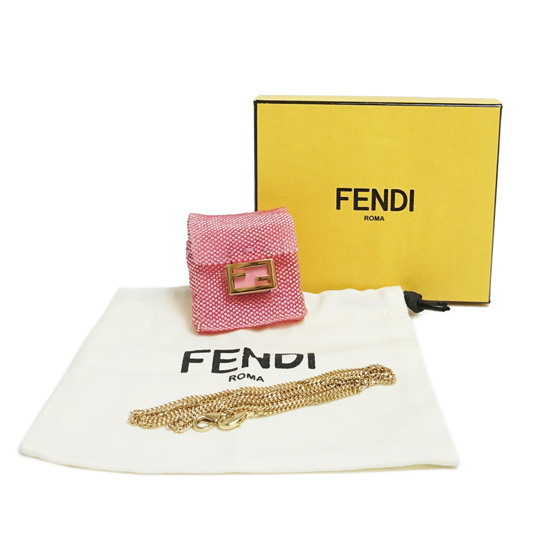 フェンディ FENDI マンマ ピコ バケット イヤホンケース チェーン ショルダー 斜めがけ ビーズ ピンク 7AR845 箱付（新品・未使用品）