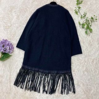 ピュアカシミヤ♡ザディグエヴォルテール フリンジ ニットカーディガン 羊革 紺