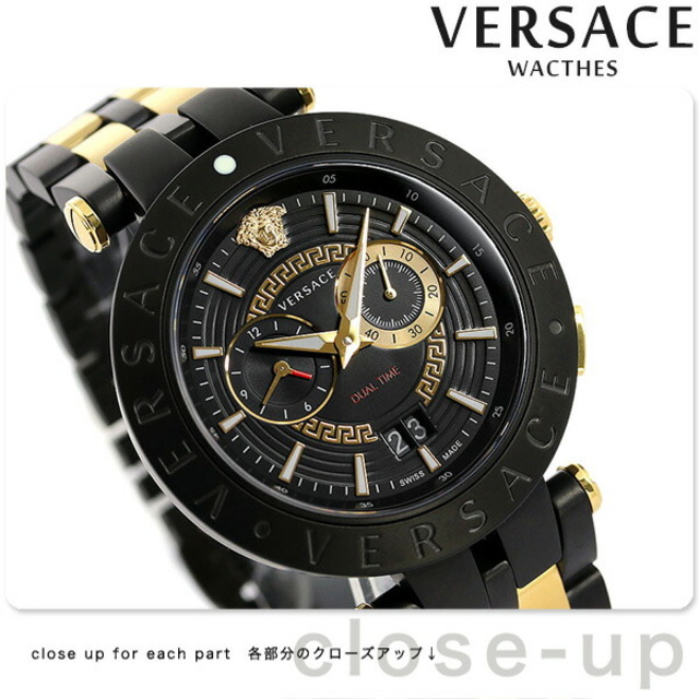 VERSACE - ヴェルサーチ 腕時計 Vレース デュアルタイム 46mm クオーツ VEBV00619VERSACE ブラックxブラック/ゴールド