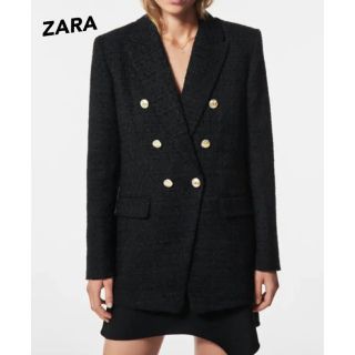 ザラ(ZARA)のZARA ツイードジャケット　　テーラードジャケット　金ボタン　黒(テーラードジャケット)