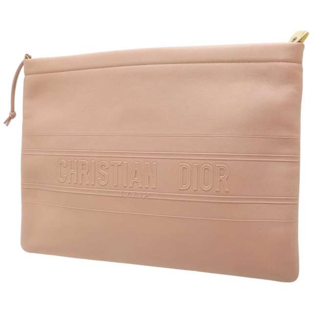 定番 Dior ピンクベージュ バッグ Dior Christian レザー ロゴ