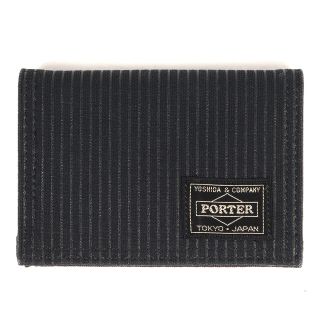 ポーター(PORTER)のPORTER ポーター ストライプ 帆布 カードケース / DRAWING ドローイング シリーズ 名刺入れ パスケース ブラック 黒 吉田カバン【メンズ】【中古】【美品】(名刺入れ/定期入れ)