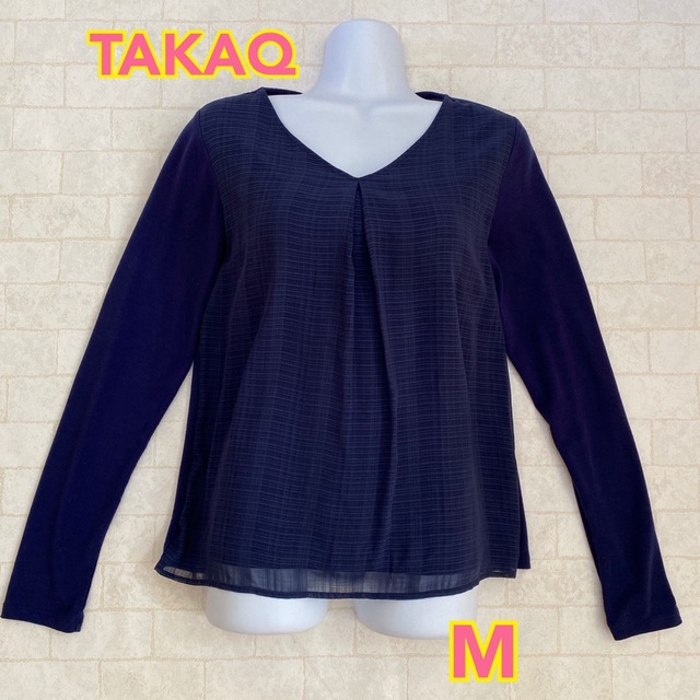 TAKA-Q(タカキュー)のタカキュー　TAKAQ  レディース　柔らか　伸縮性のある　ネイビー　長袖　M レディースのトップス(Tシャツ(長袖/七分))の商品写真