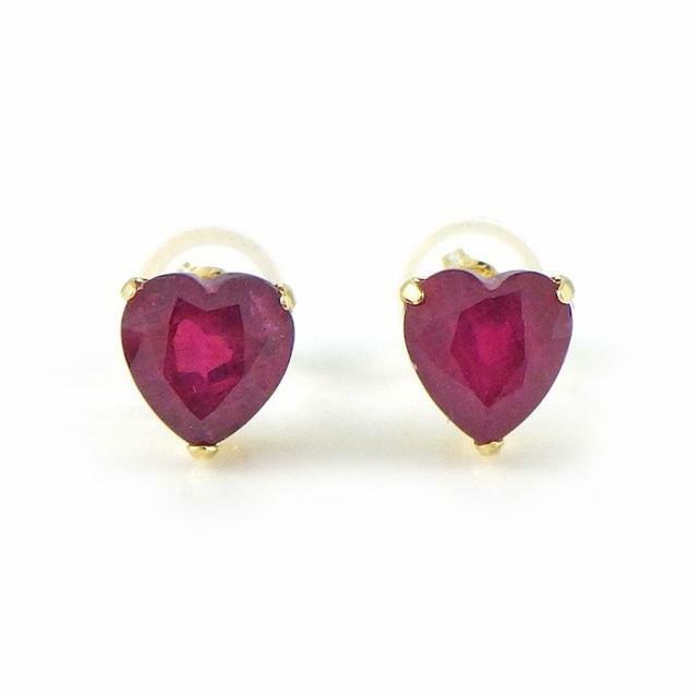 【ハートシェイプルビー】 ピアス ハートシェイプ 7月 誕生石 含浸処理ルビー 1.00ct/1.00ct K18YG