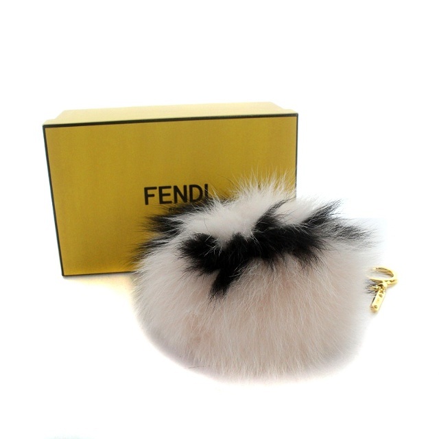 フェンディ FENDI チャーム ポンポン FF ファー ピンク 黒