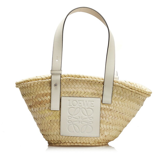 美品 ロエベ アナグラム バスケットバッグ スモール ハンドバッグ ラフィア レディース LOEWE 【214-82814】