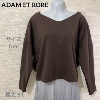 アダムエロペ(AER ADAM ET ROPE)の＊アダムスロペ Ｖラインで首元細見え ブラウン トップス シンプル カジュアル(ニット/セーター)