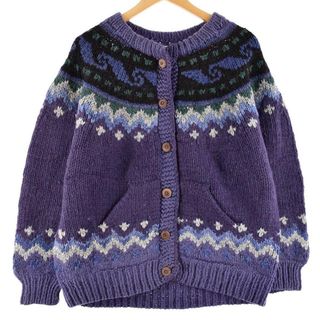 古着 BOLIVIAN HANDKNITS ノルディック ウールニットカーディガン レディースXL /eaa298229(カーディガン)